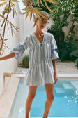 Ava Flounce Long Sleeve Mini Tie Dress - Blue