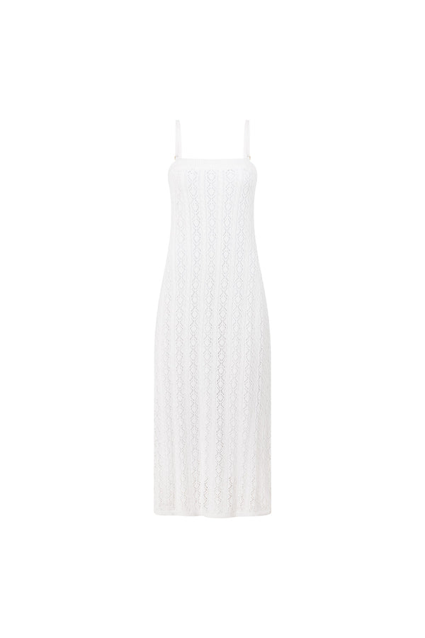 White Crochet Knit Strappy Maxi Trieste Dress