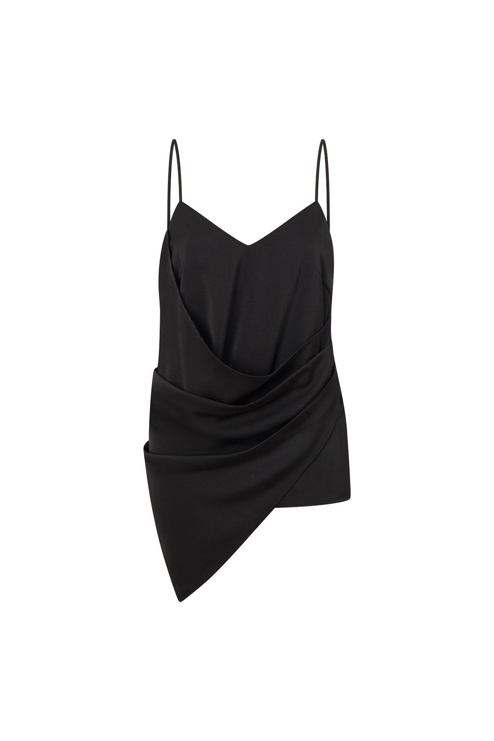 Black Strappy Plunge V Neck Asymmetric Zarah Top