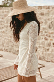 White Lace Long Sleeve V Neck Mini Wren Dress