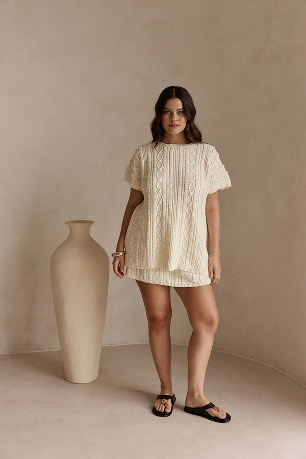 Cream Knit Romy T Shirt Top