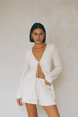 Beige High Waist Drawstring Emel Waffle Shorts