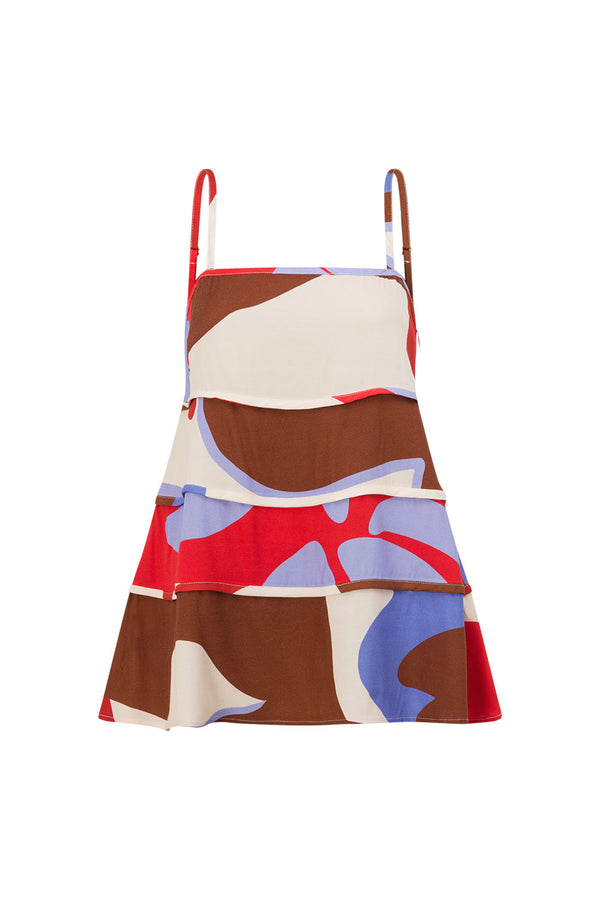 Valley Red Print Strappy Tiered Vian Top