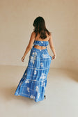 Lili Strapless Cutout Tie Maxi Dress - Postcard, Blue & White Check Flowers