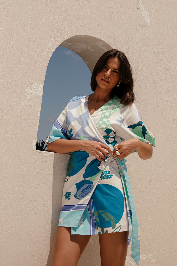 Blue Short Sleeve Mini Scarlett Wrap Dress