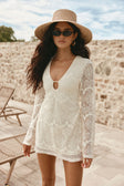 White Lace Long Sleeve V Neck Mini Wren Dress