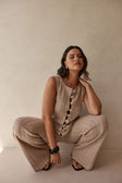 Beige Cotton Knit High Waist Lilah Pants