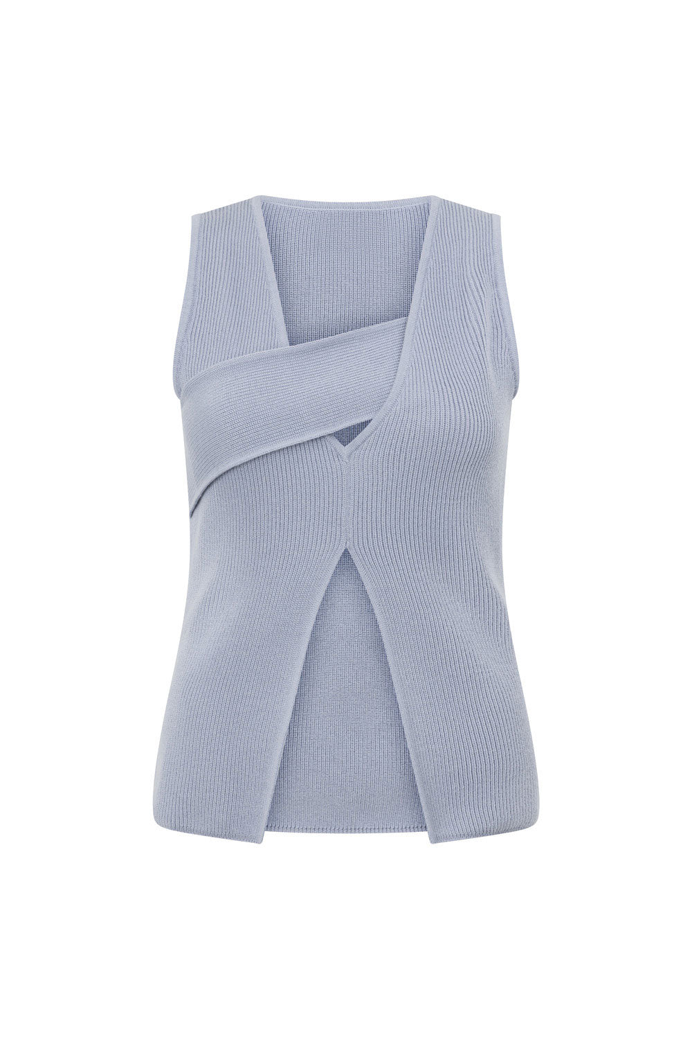 Blue Knit Asymmetric Split Bridget Top