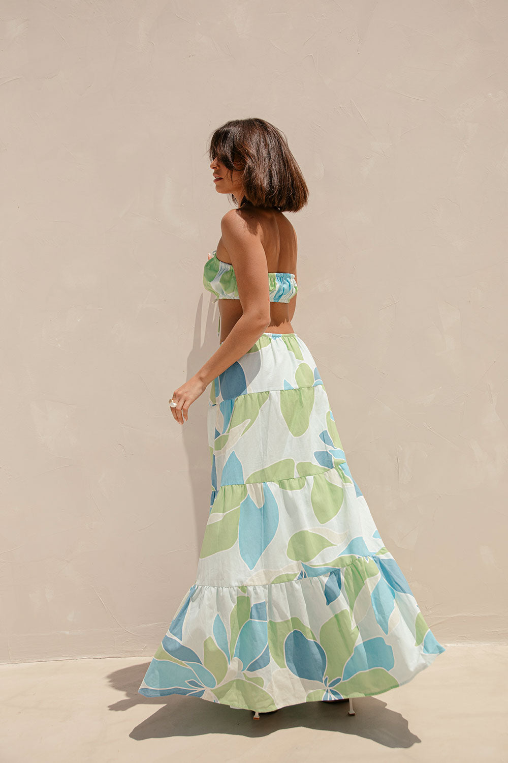 Aviva Elasticated Maxi Skirt - Magnolia Print, Blue, Green, White