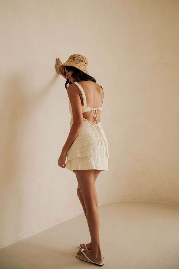 Cream Textured Wrap Mini Aurelie Skirt