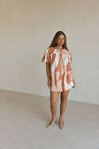 Peach Solanto Print Button Puff Sleeve Ales Top