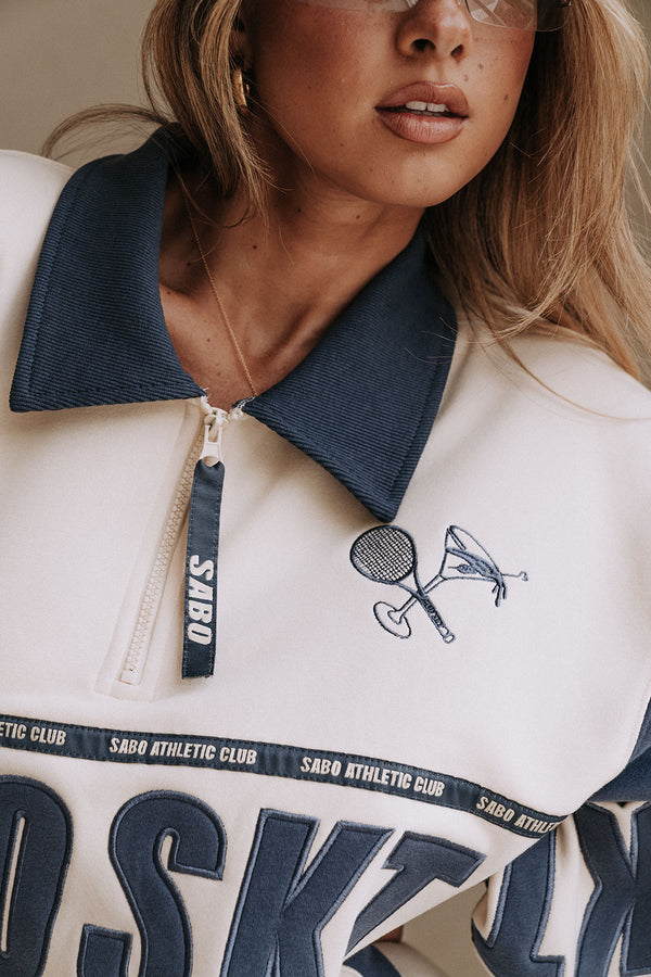 Navy and Cream Fleece Oversized Vintage Milan Sweater