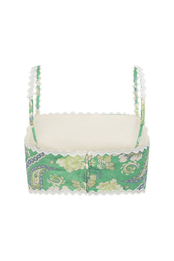Green Floral Heritage Print Kelia Crop Top