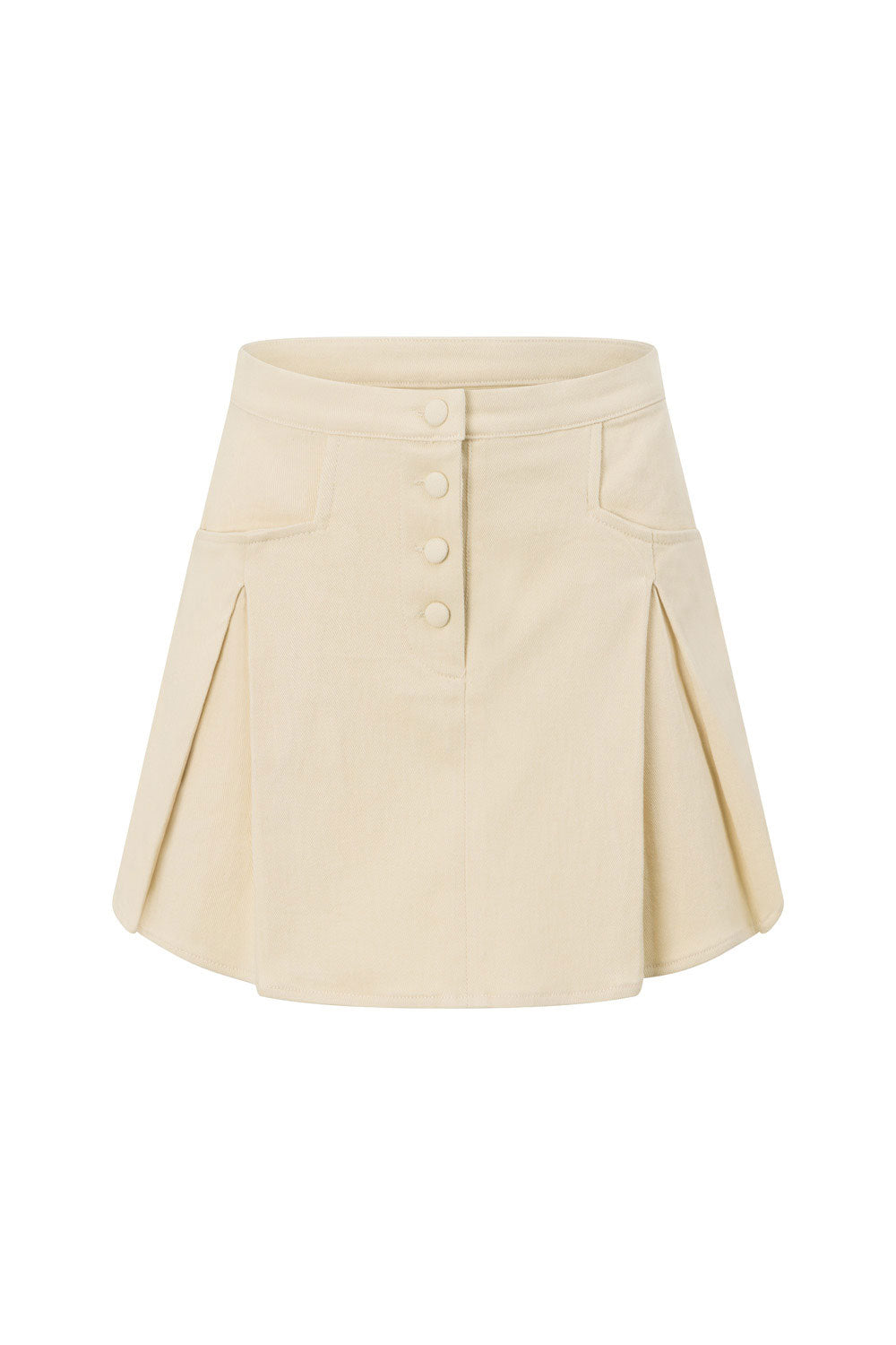 Cream High Waist Button Detail Pleated Mini Mari Skirt