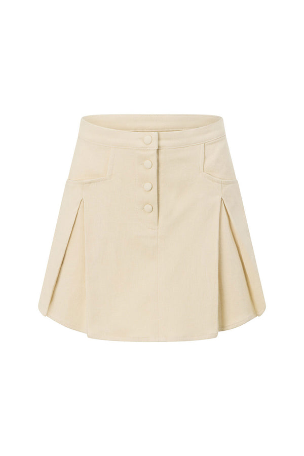 Cream High Waist Button Detail Pleated Mini Mari Skirt