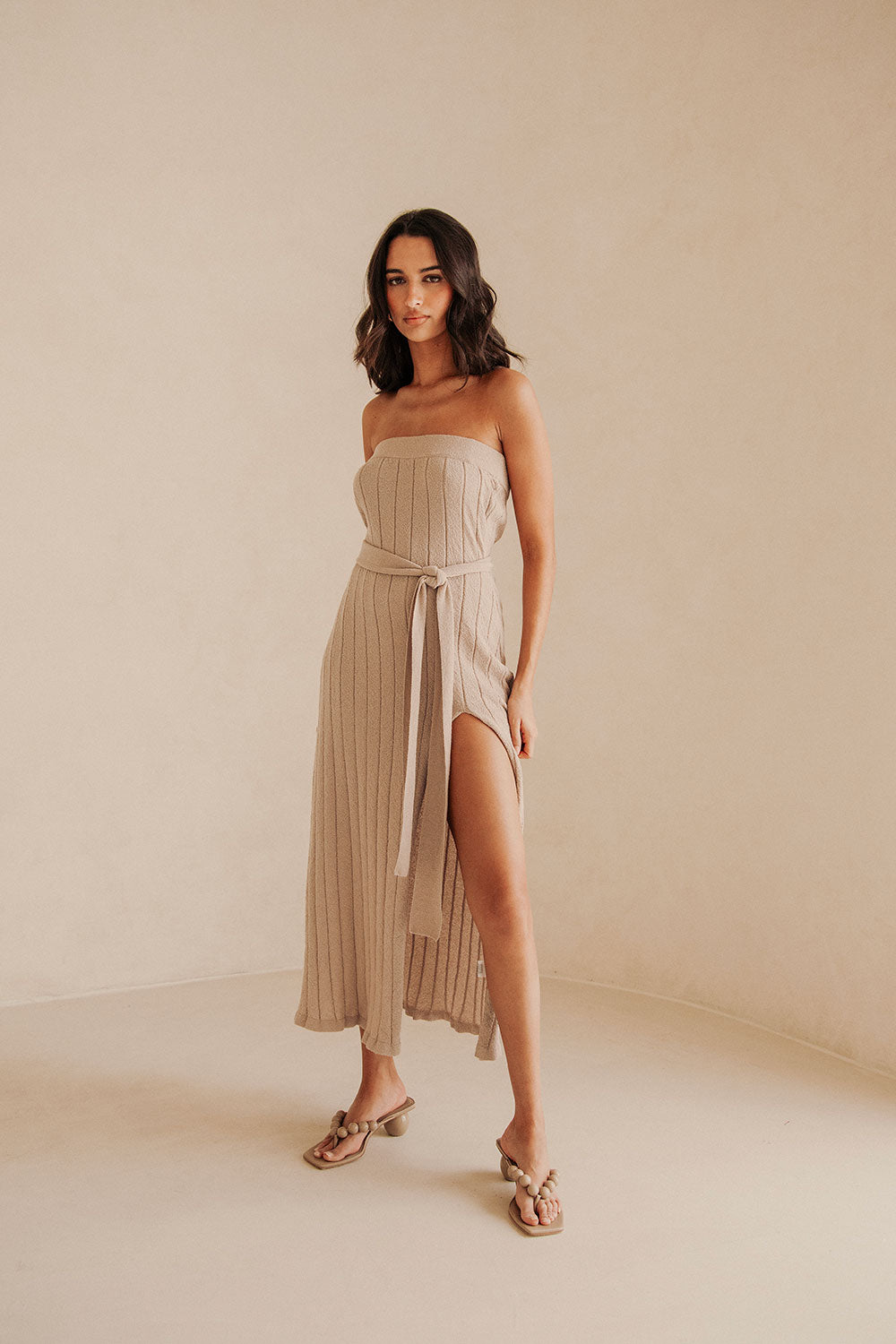 Grey Strapless Split Raveen Dress
