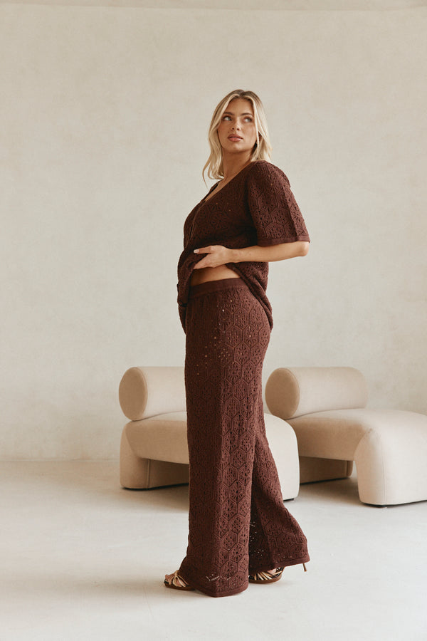 Brown Crochet Knit High Waist Umiko Pants