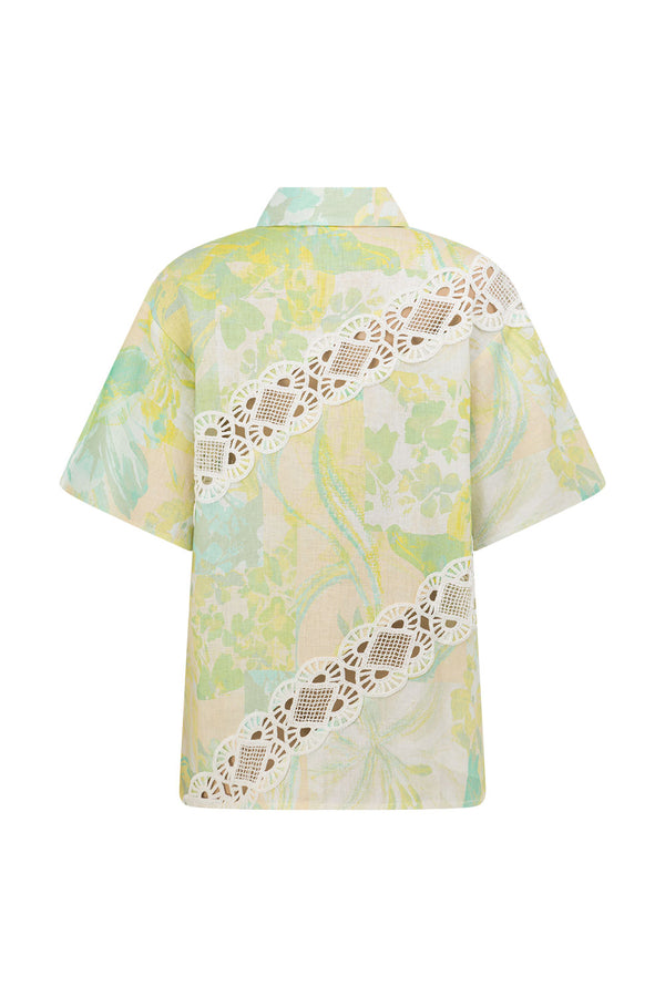 Green Fiore Festivo Print Button Up Aquila Shirt