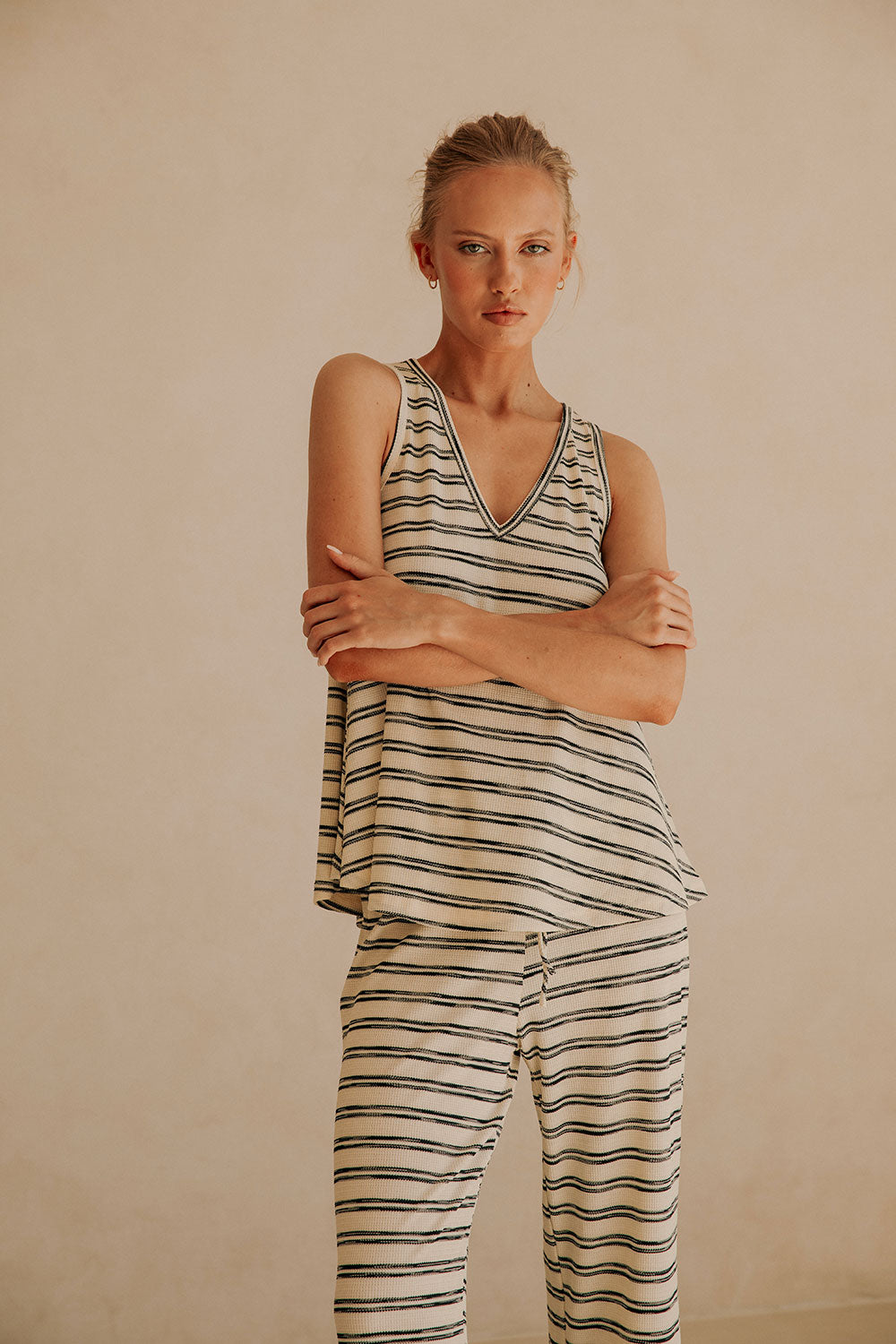 Black And White Stripe V Neck Lana Top