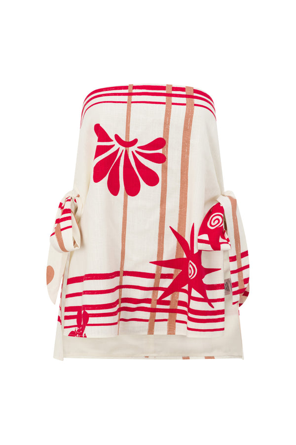 Cream Moana Red Print Strapless Aspyn Top