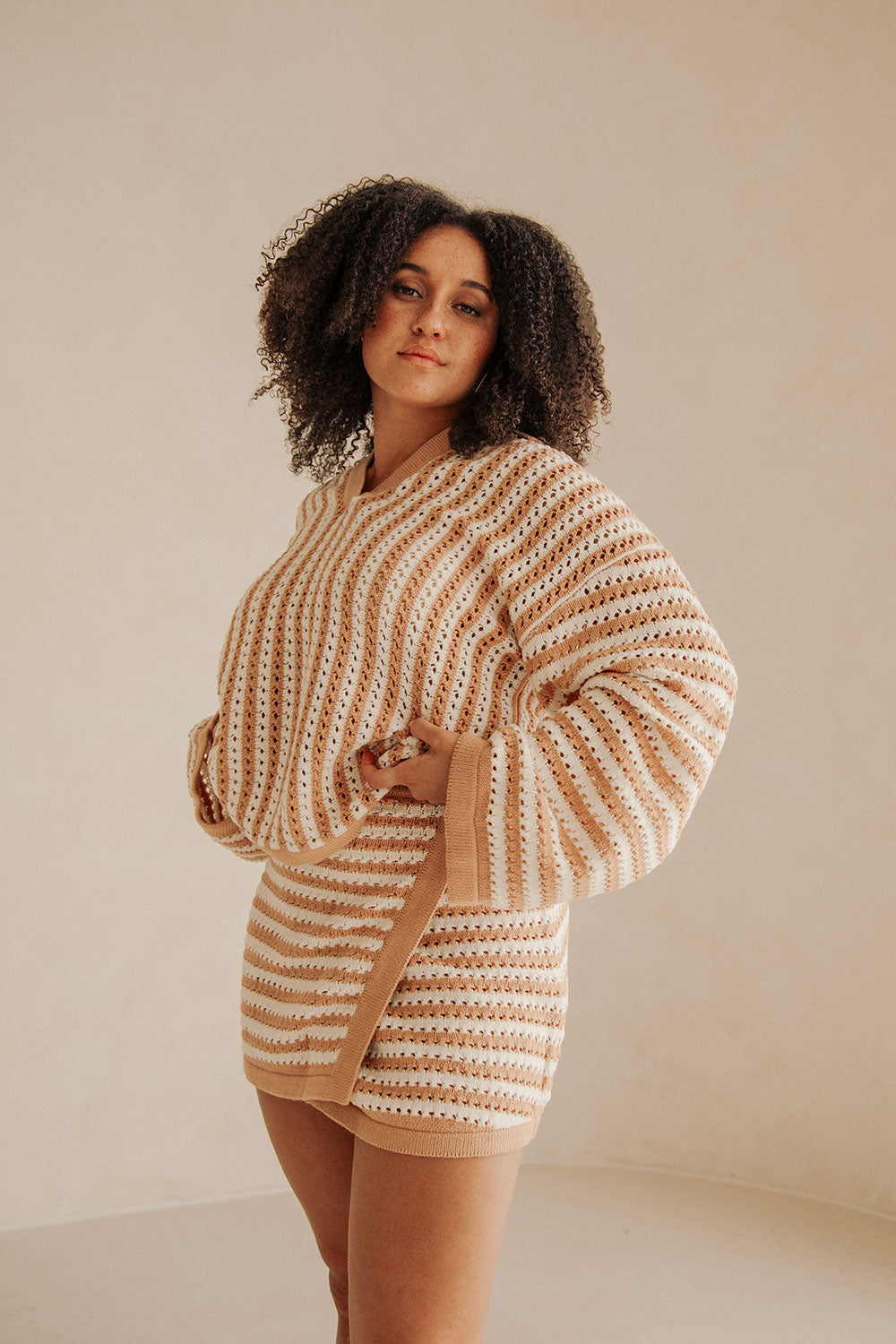 Bryn Stripe Mini Knitted Wrap Skirt - Orange, White