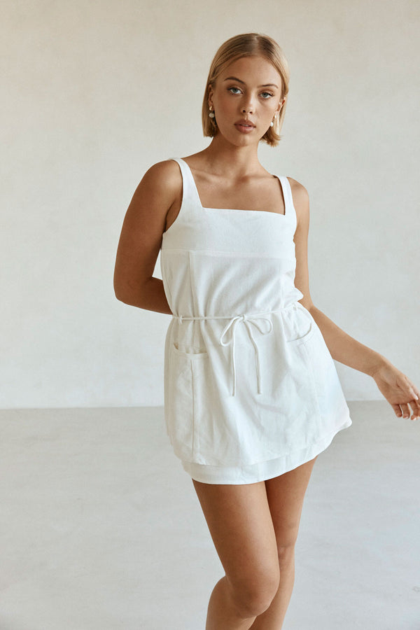 White Twin Pocket Tie Longline Davina Top