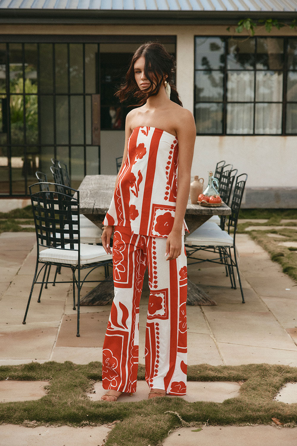 Red Voyage Print Strapless Avalon Top