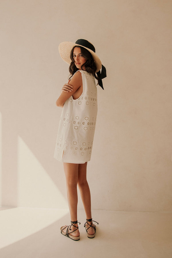 White Embroidered Front Tie Mini Aisha Dress