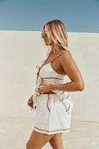 White Linen-Cotton Elastic Drawstring Jayne Shorts