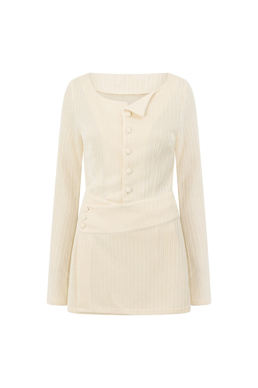 Violette Long Sleeve Button Up Mini Wrap Dress - Beige