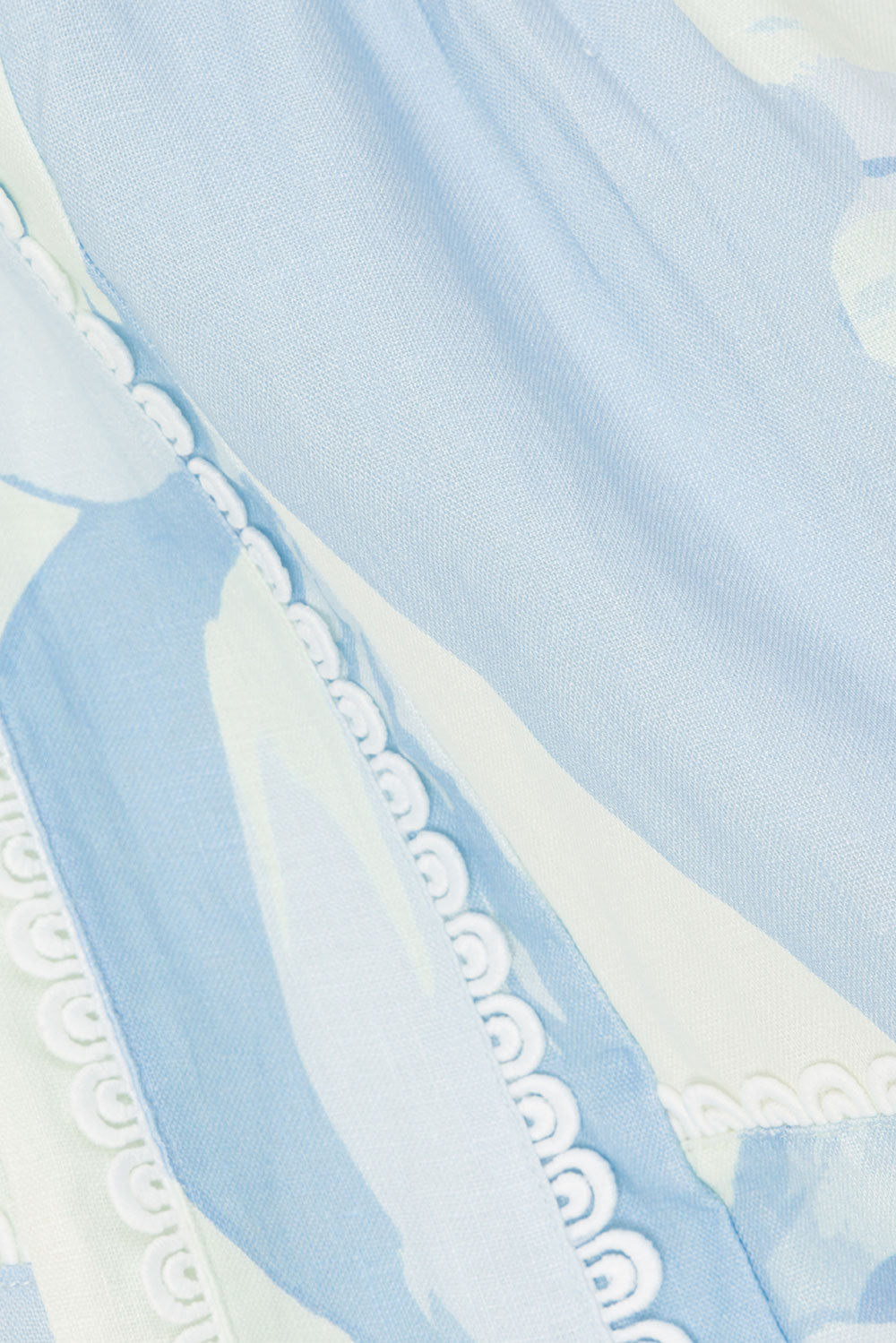 Nicolina Lace Flounce Mini Dress - Blue, White, Green Il Lido Print