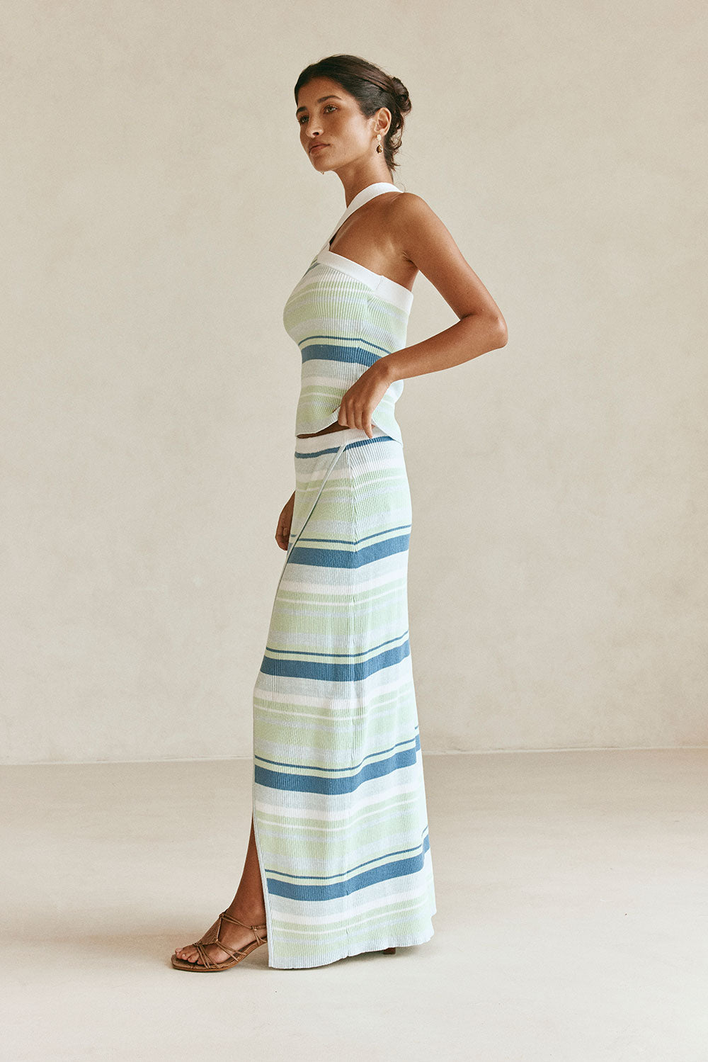 Green and Blue Stripe Knit Maxi Dahlia Skirt