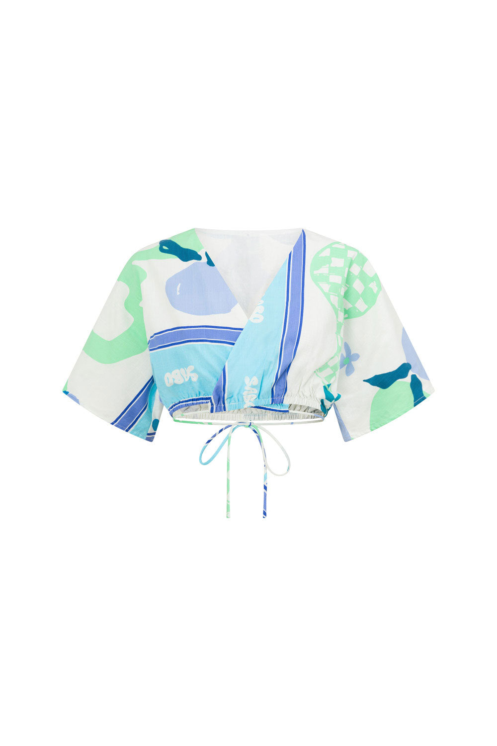 Naya Wrap Top - Scarf Azure, Blue, Green, White