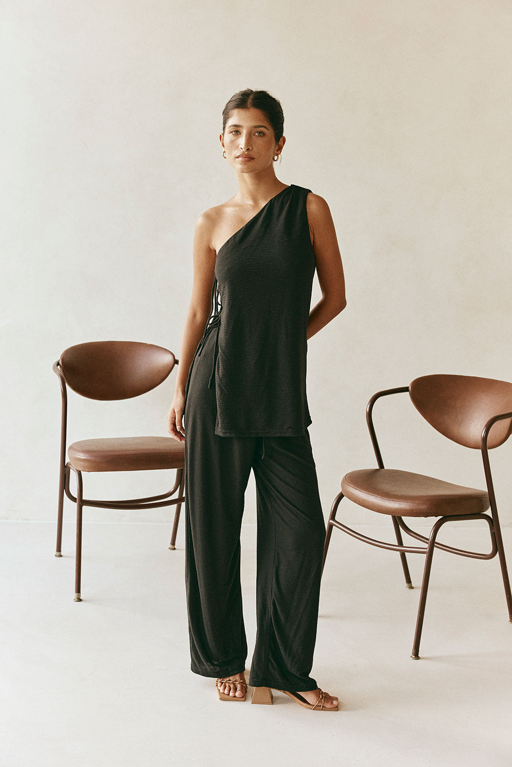 Black High Waist Elastic Drawstring Zen Pants