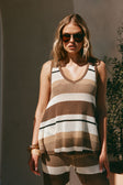 Tan Brown and Cream Stripe V Neck Lana Top