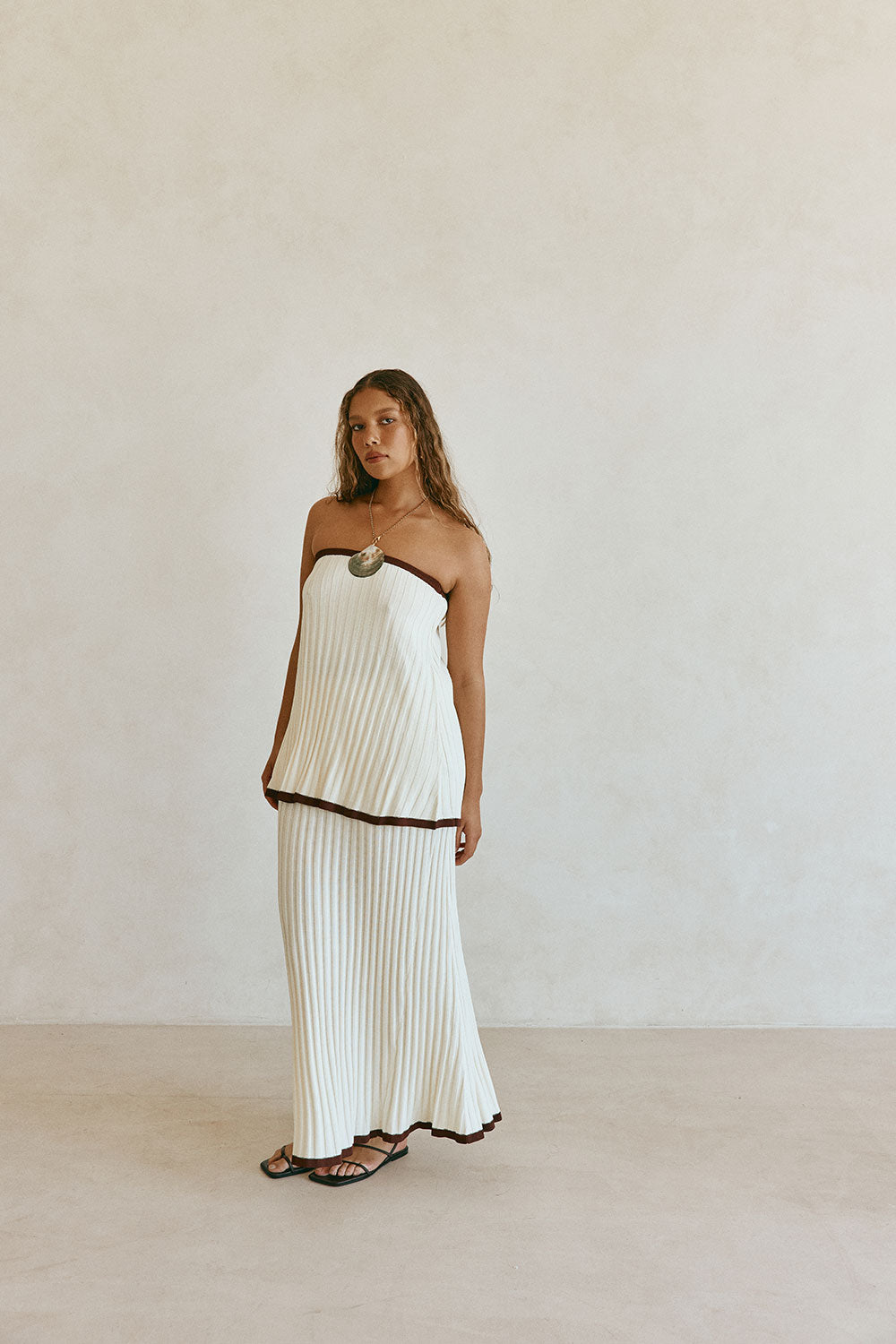 Cream Ribbed High Waist Silla Skirt