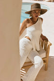 White Ribbed Knit Elastic Audri Pants