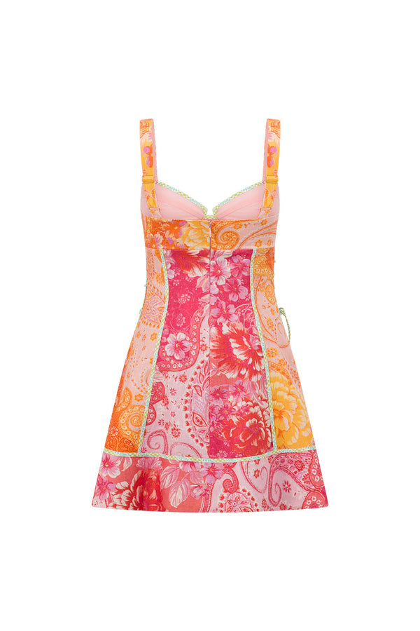 Pink Botanica De Flor Print Corset Mini Emilia Dress