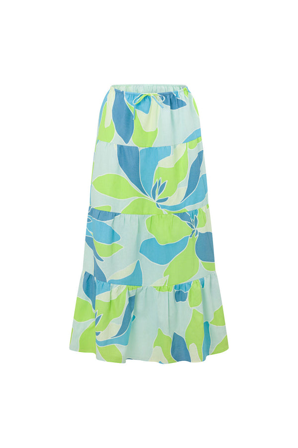 Aviva Elasticated Maxi Skirt - Magnolia Print, Blue, Green, White