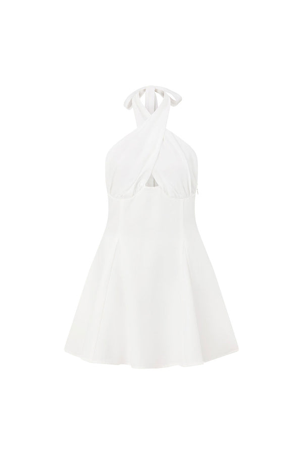White Backless Cross Halterneck Mini Jorden Dress