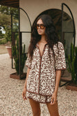 Cream And Brown Floral Button Up Collar Sarai Top