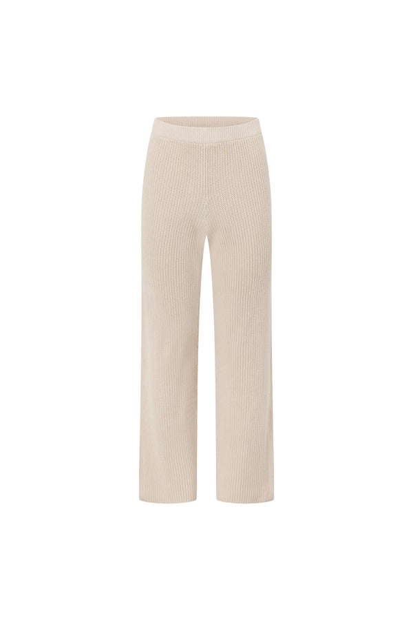 Beige Cotton Knit Elastic High Waist Maxine Pants
