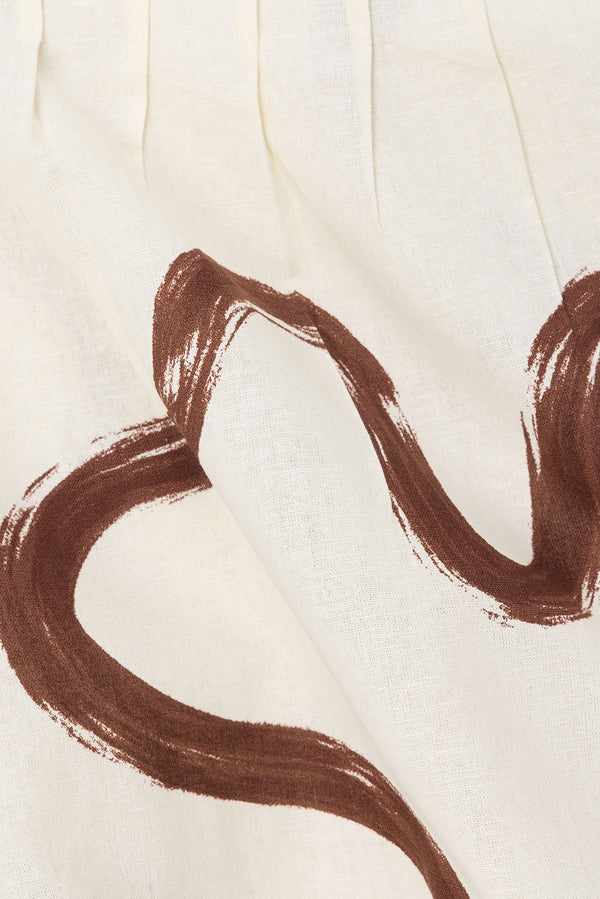 Cream Marbled Mocha Floral Pleat Front Tie Rayne Top