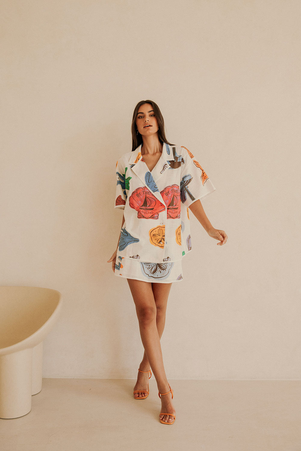 White Shell By The Sea Print Button Up Avery Top