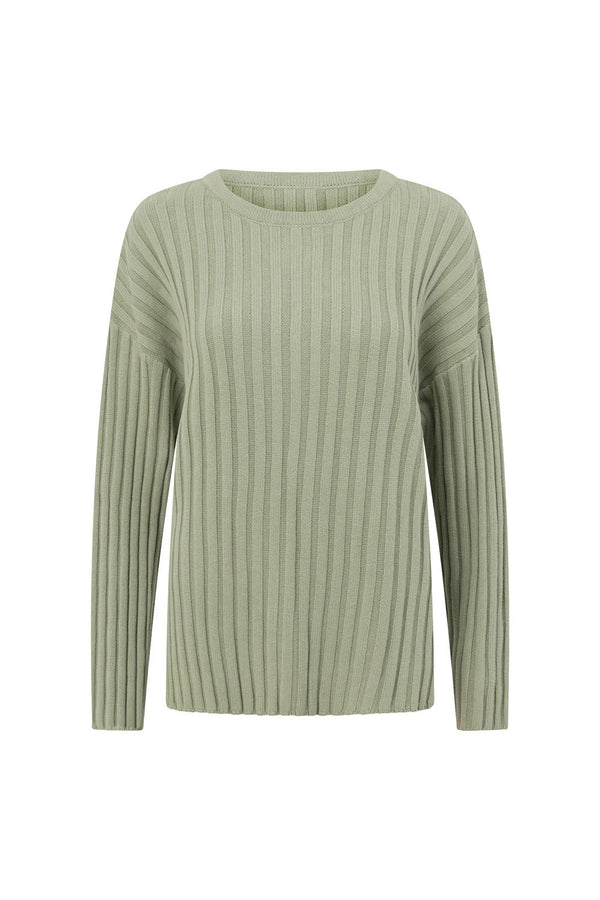 Green Ribbed Knit Sweater Jali Top