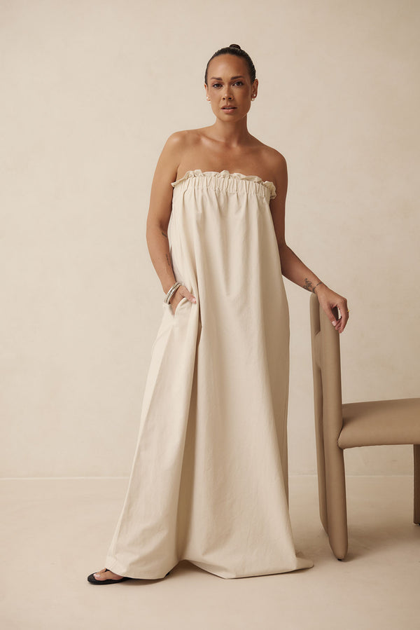 Beige Strapless Maxi Lila Dress