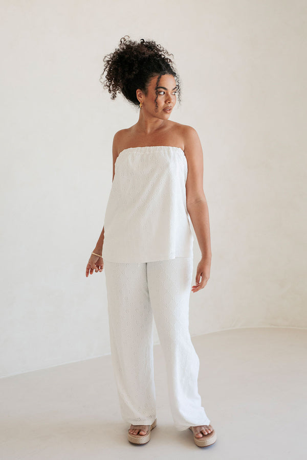 White High Waist Elastic Drawstring Ellira Pants