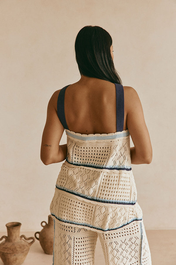 Cream Patch Crochet Knit Halter Matilda Top