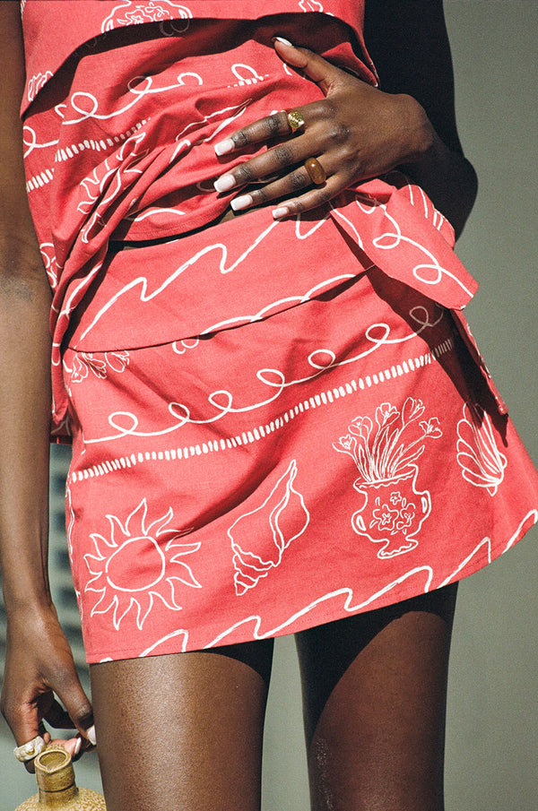 Red Peace High Waist Mini Ria Skirt