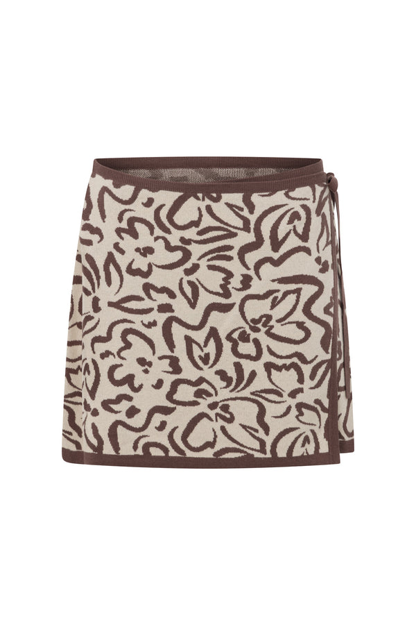 Cream And Brown Floral Wrap Mini Sarai Skirt